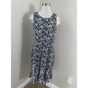NEW Tommy Bahama Womens‎ Medium Black White Floral Sleeveless Dress Vacation